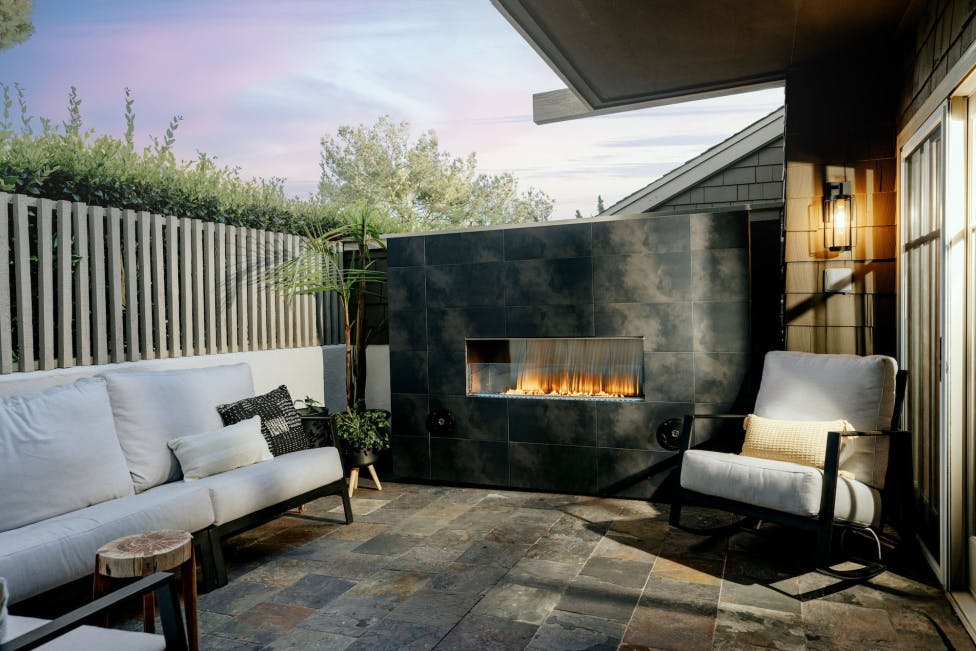 Ignite your outdoor space with the sleek kalea bay outdoor fireplace